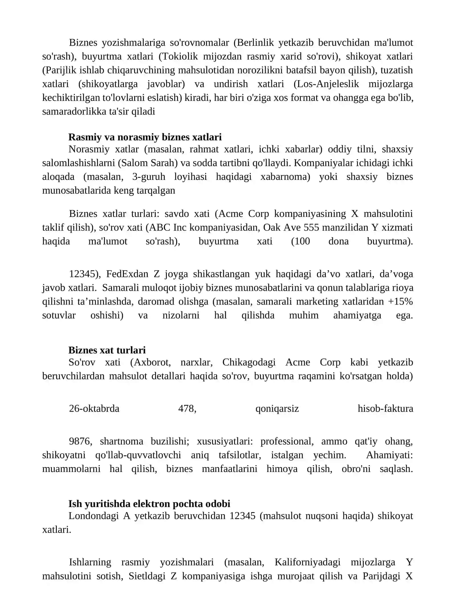 Biznes xatlar va ularning turli turlari 3