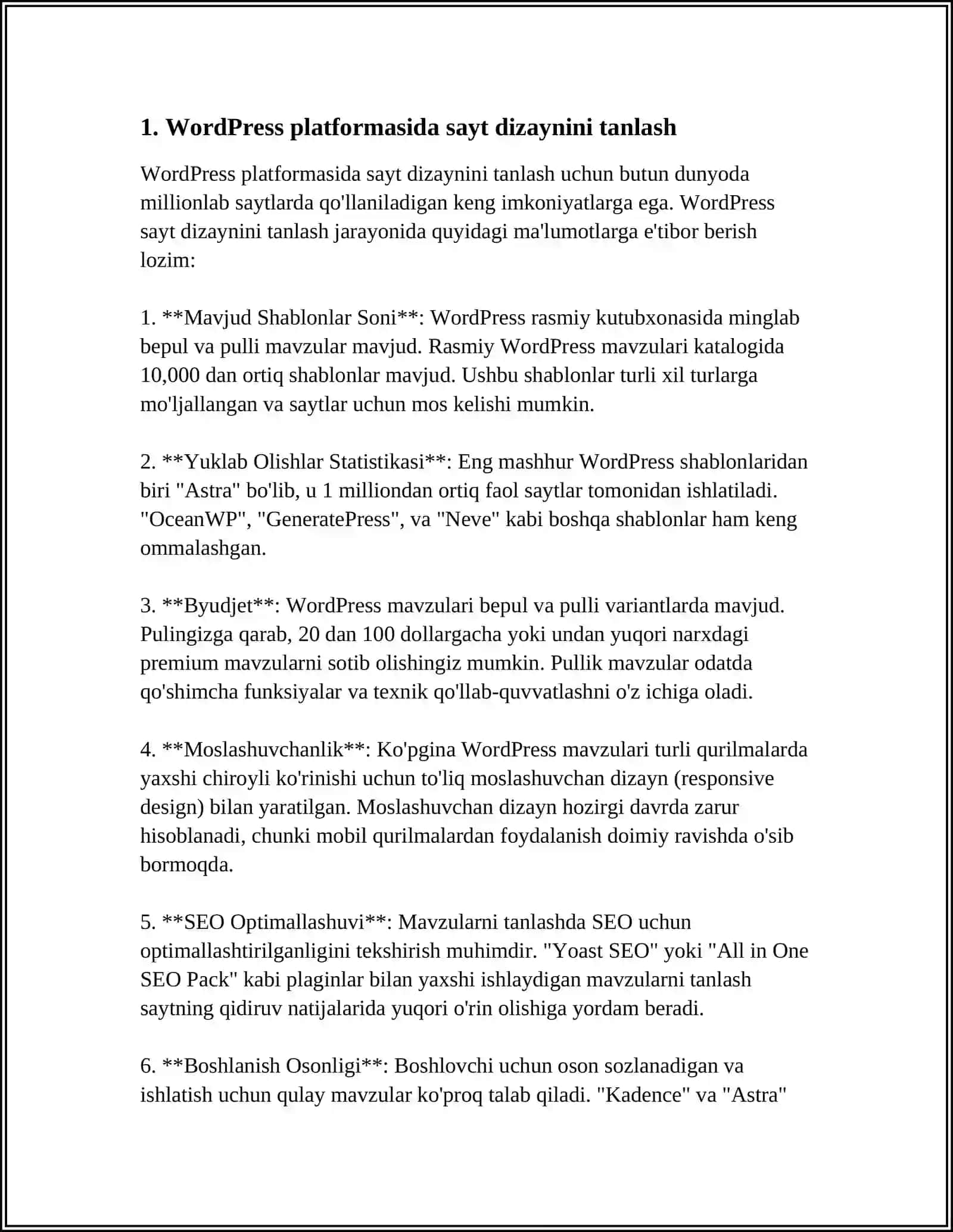WORDPRESS PLATFORMASIDA SAYT DIZAYNINI ISHLAB CHIQISH. WEB-SAYTGA KONTENTLAR JOYLASHTIRISH 3