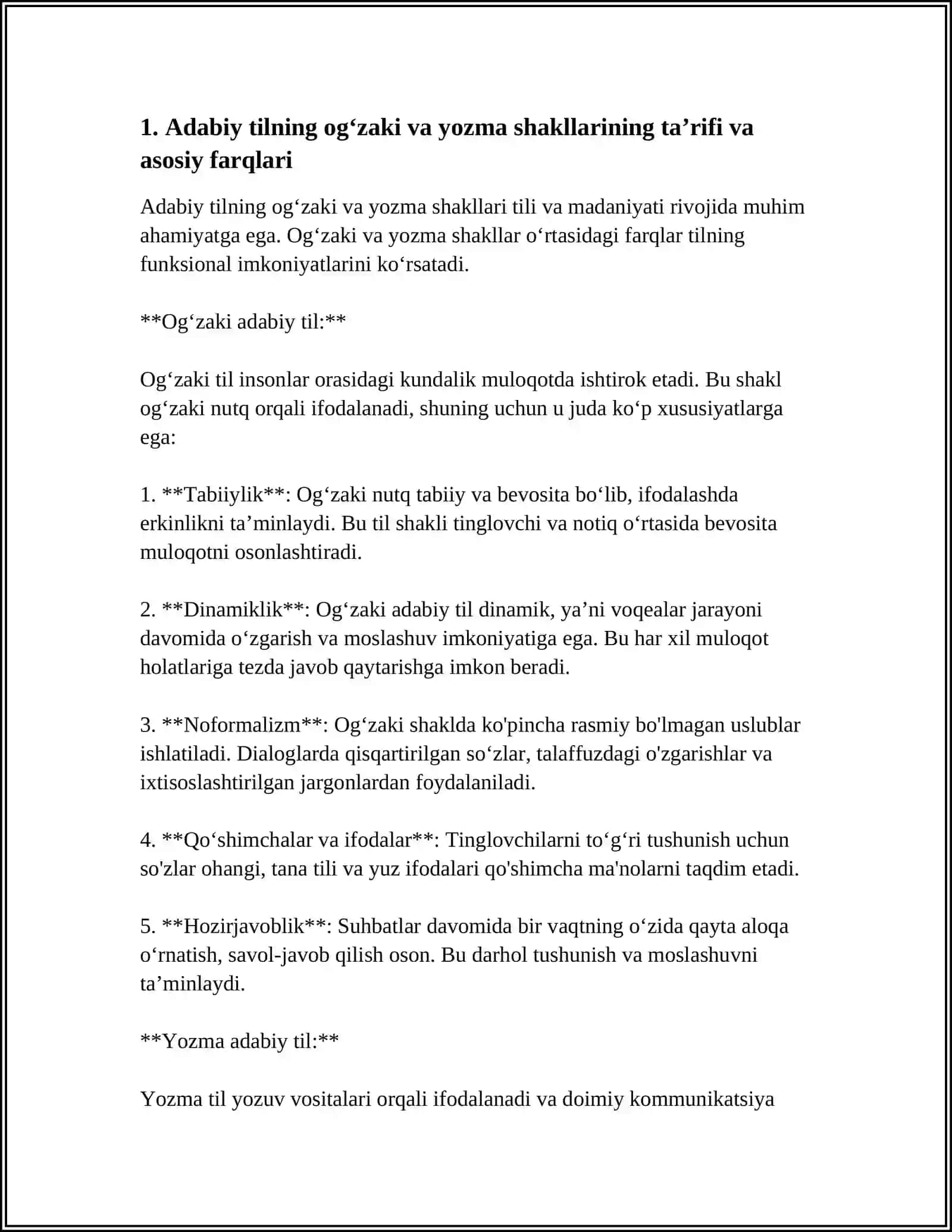ADABIY TILNING OĞZAKI VA YOZMA SHAKLLARI.ADABIY VA MILLIY TIL 3