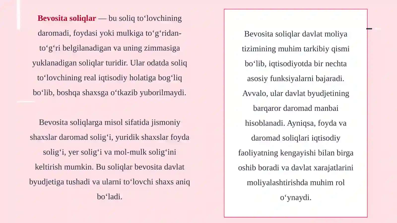 Bevosita soliqlar tarkibi, ularni undirish mexanizmidagi muammolar va ularni bartaraf qilish yo'llari 3