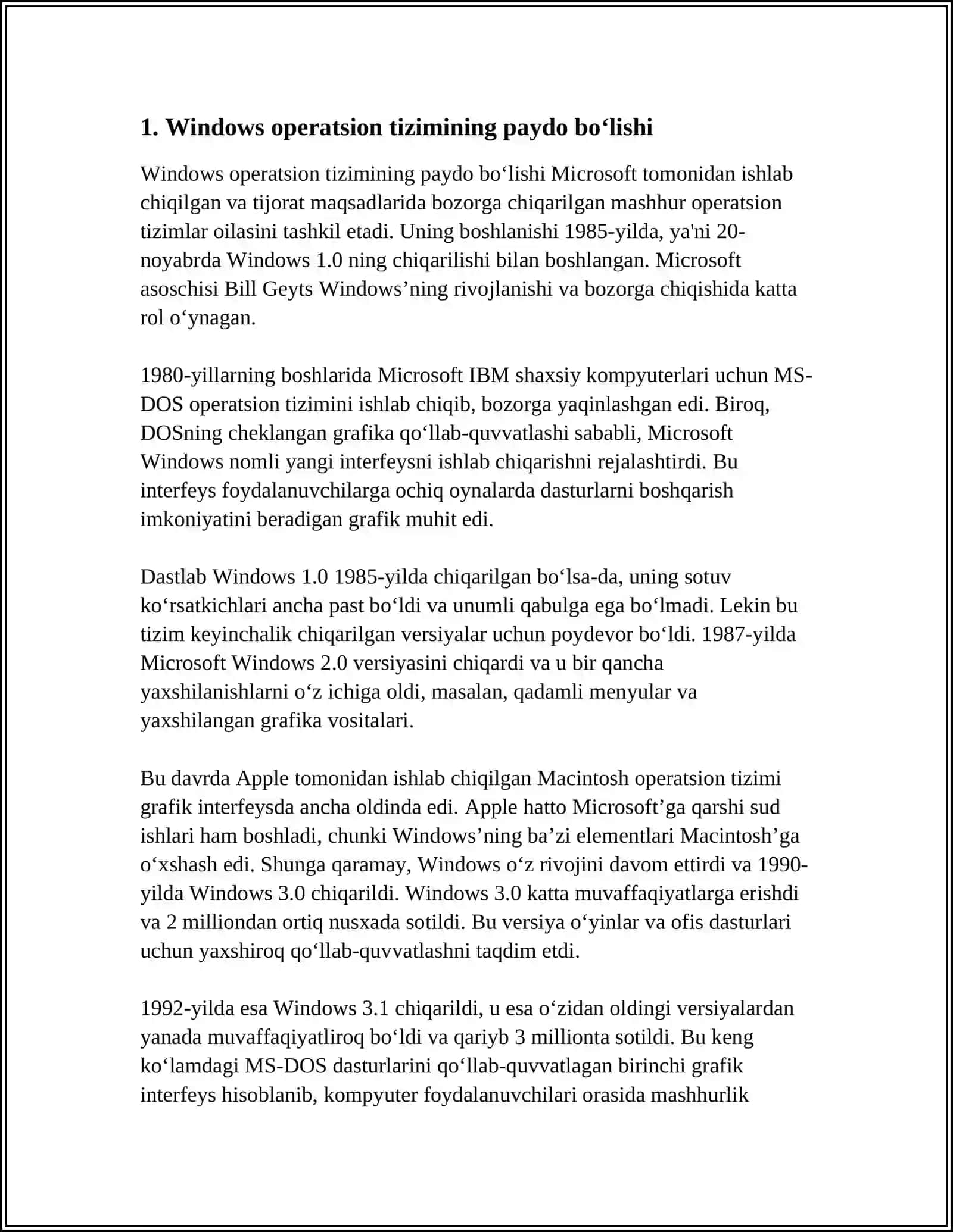 WINDOWS OPERATSION TIZIMI TARIXI VA UNDA ISHLASH ASOSLARI 3