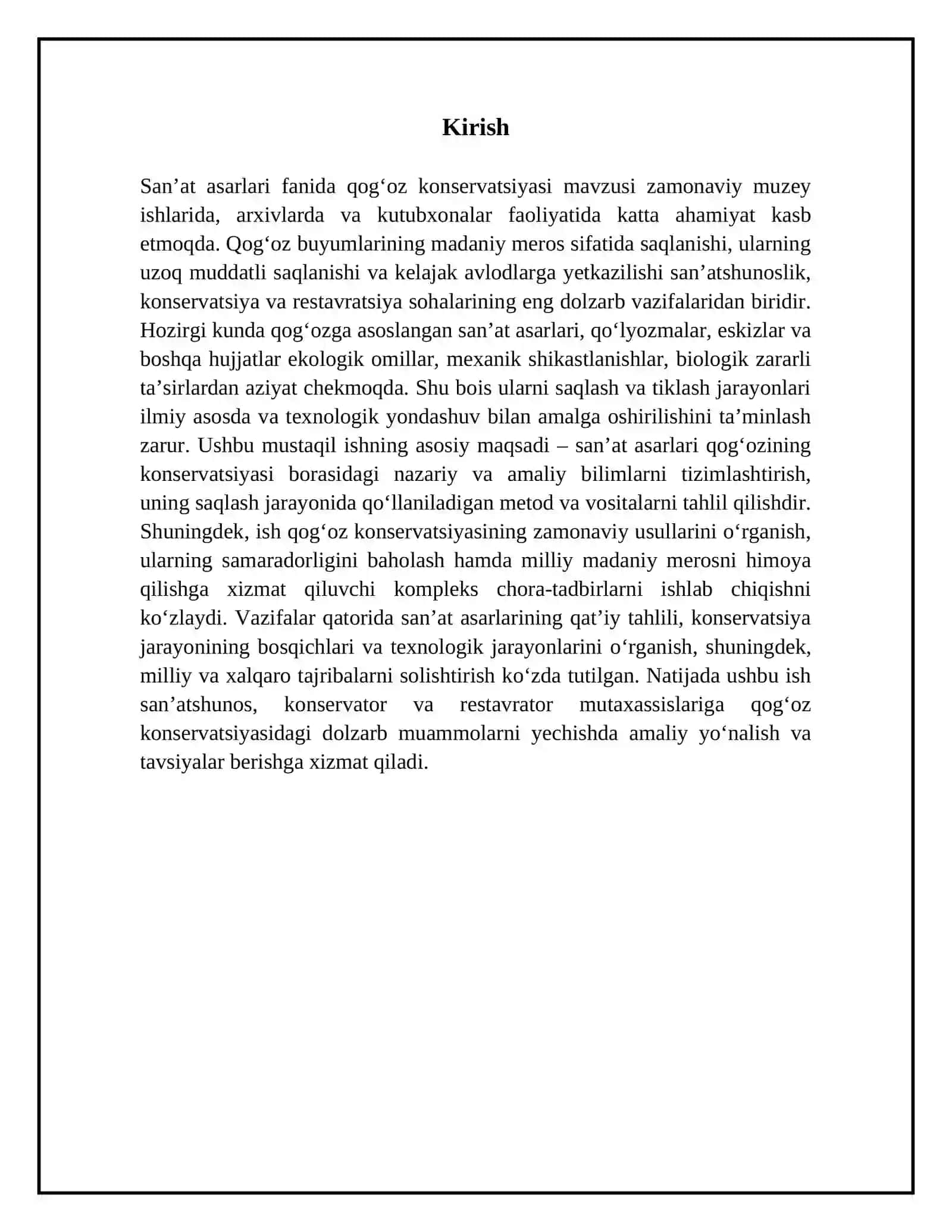 Sanat asarlari fanidan qogʻoz kansirvatsiyasi 3