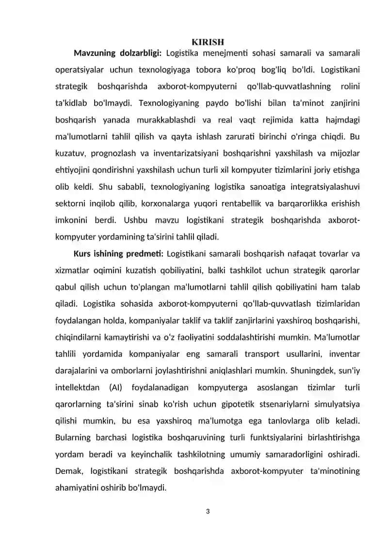 Strategik boshqarishda logistik uslublaridan foydalanishning o’ziga xos uslublari 3