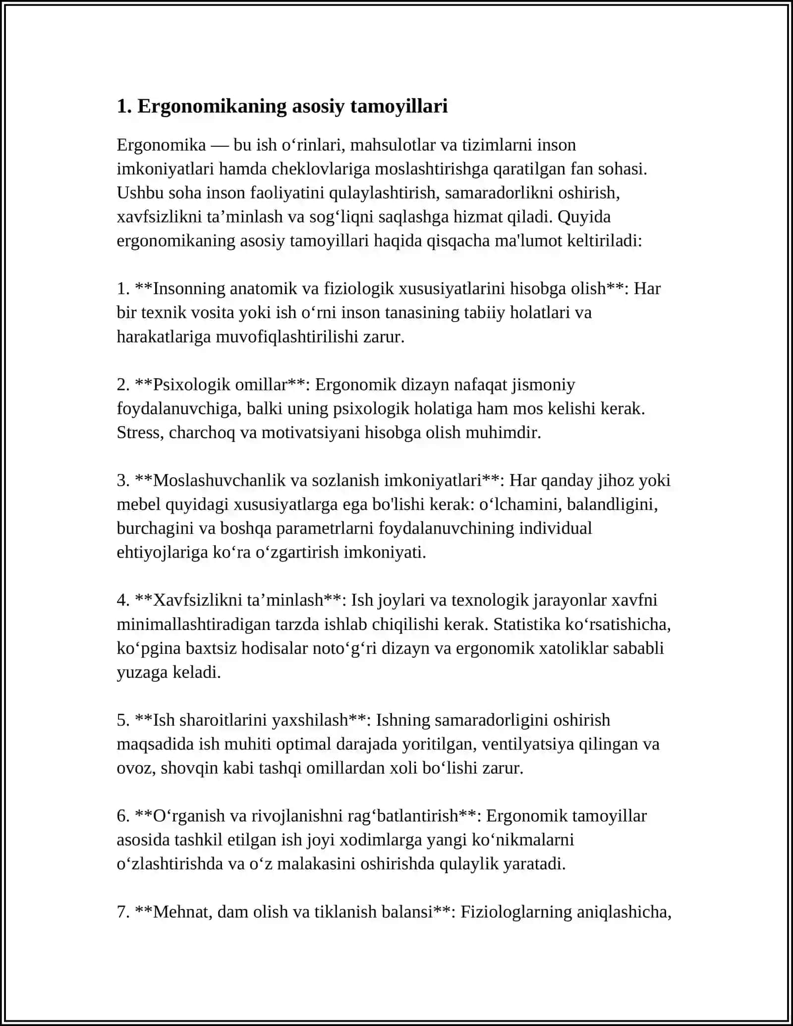 ERGONOMIKA ASOSLARI.XAVFSIZLIKNI BOSHQARISH 3