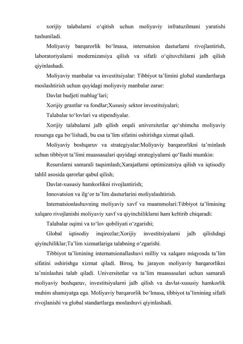 TIBBIYOT TA’LIMINING INTERNATSIONALLASHUVI JARAYONIDA MOLIYAVIY BARQARORLIK MASALALARI 3