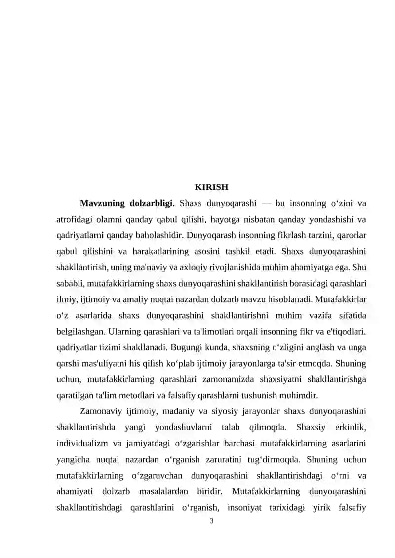 KURS ISHI "Mutafakkirlarning shaxs dunyoqarashini shakllantirish borasidagi qarashlari" 3