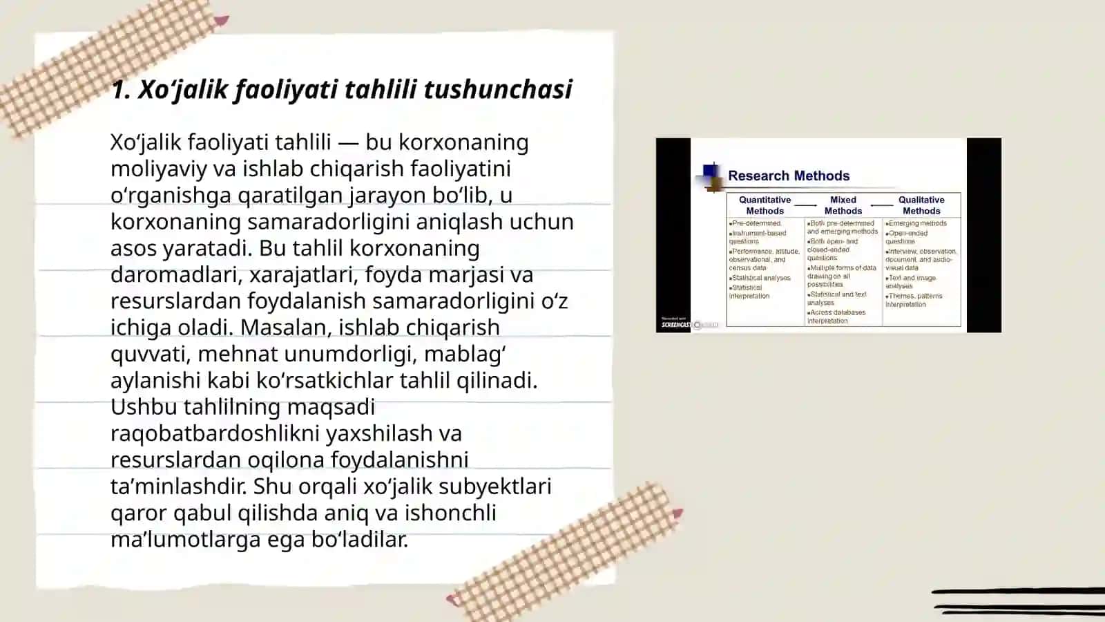 Xoʻjalik faoliyati tahlilining metodi va unda qoʻllaniladigan usullar 3