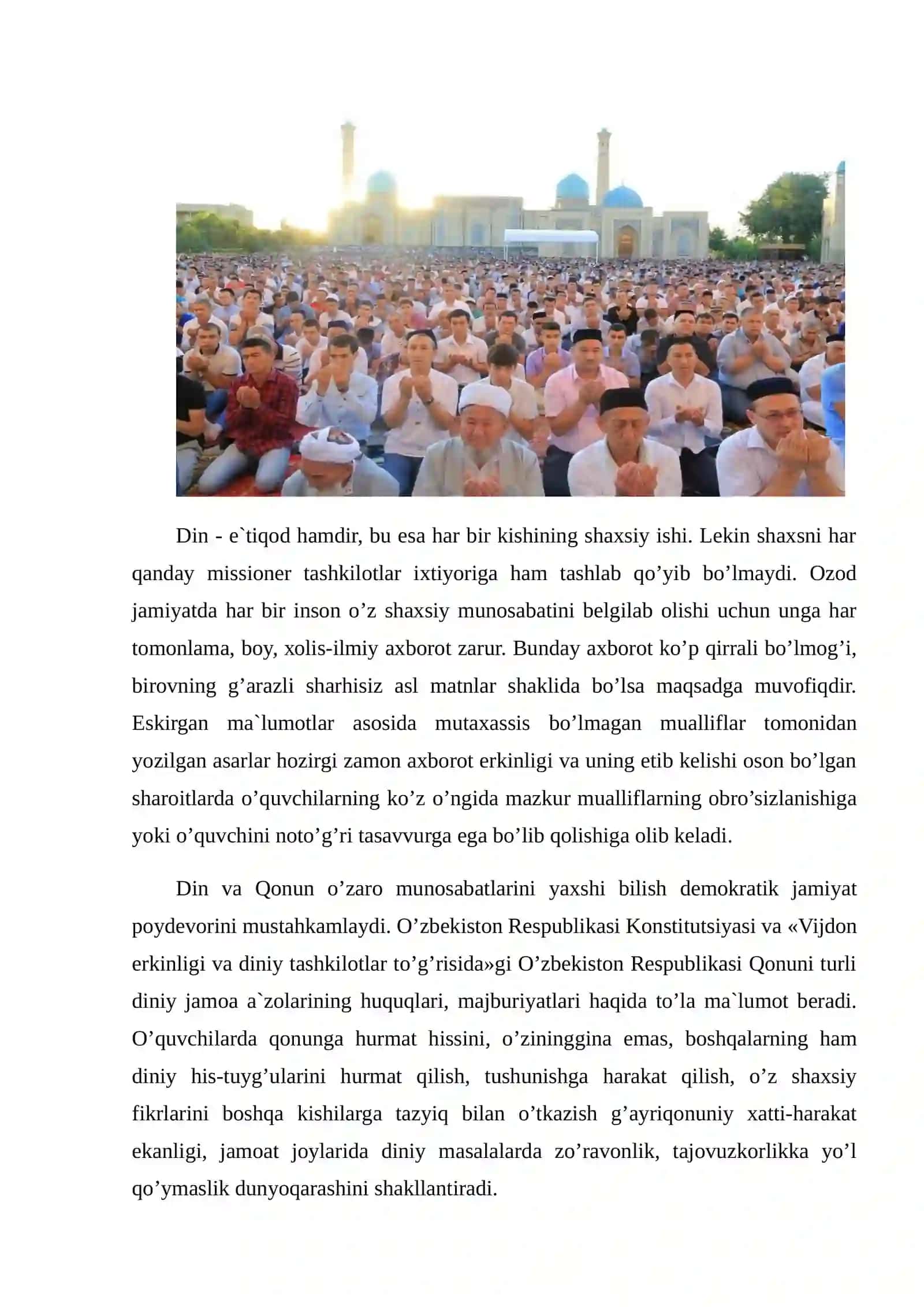 Dinshunoslik fanining predmeti uni oʻqitishdan koʻzda tutilgan asosiy maqsad 3