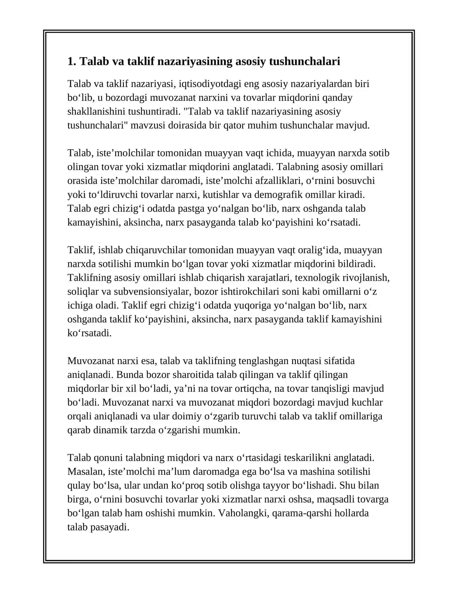 TALAB VA TAKLIF NAZARIYASI: MUVOZANAT NARXINING SHAKLLANISHI 3