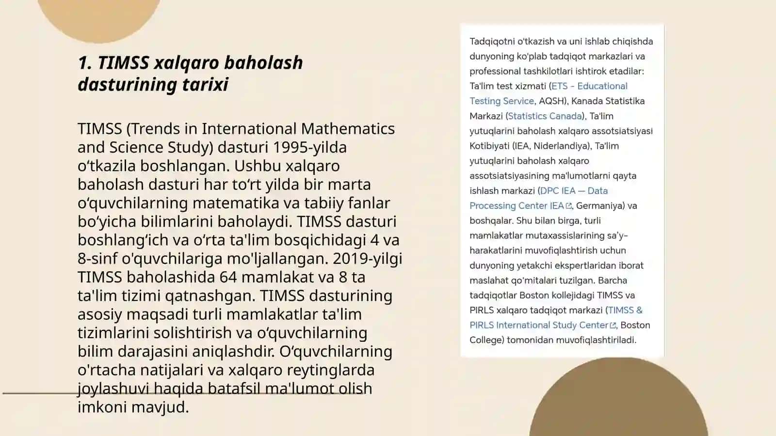 TIMSS xalqaro baholash dasturi mazmuni va mohiyati 3