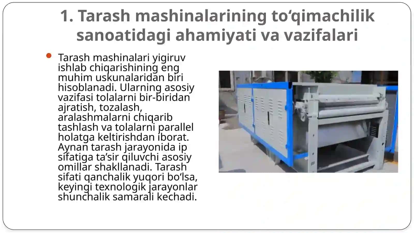 Truetzschler, Rieter va Marzoli firmalarining tarash mashinalari qiyosiy tahlili 3