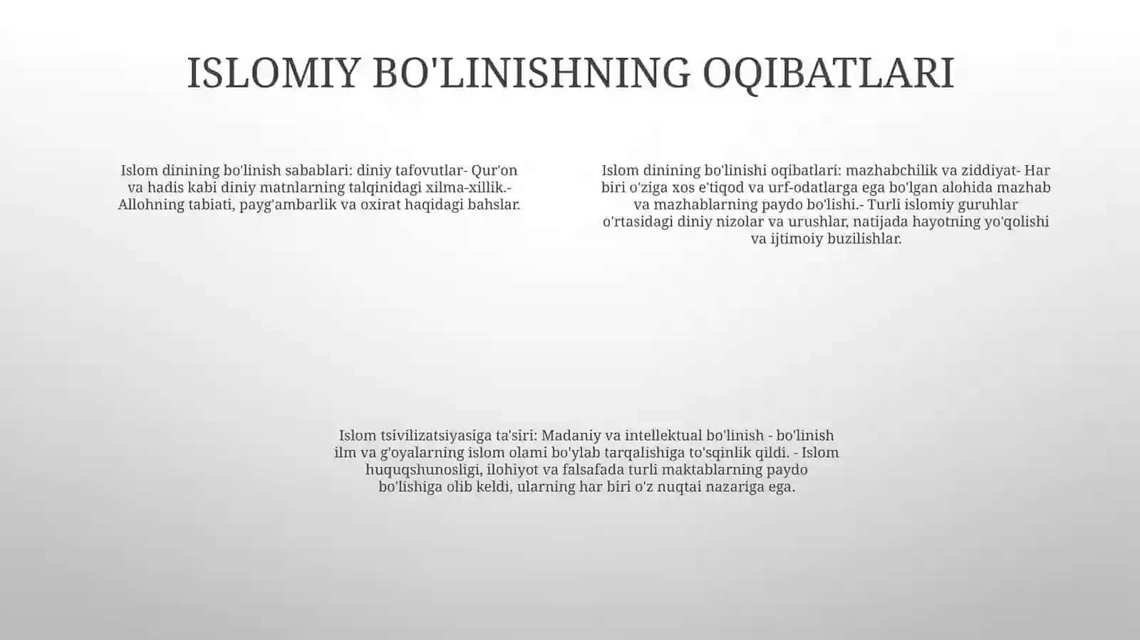 Islom Oqimlari Va YoʻNalishlarining Paydo BoʻLishi Sabablari E'Tiqodidagi BoʻLinishlarning Sabablari VaOqibatlari 3