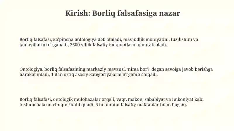 Borliq falsafasi mavzusiOntologiya 3