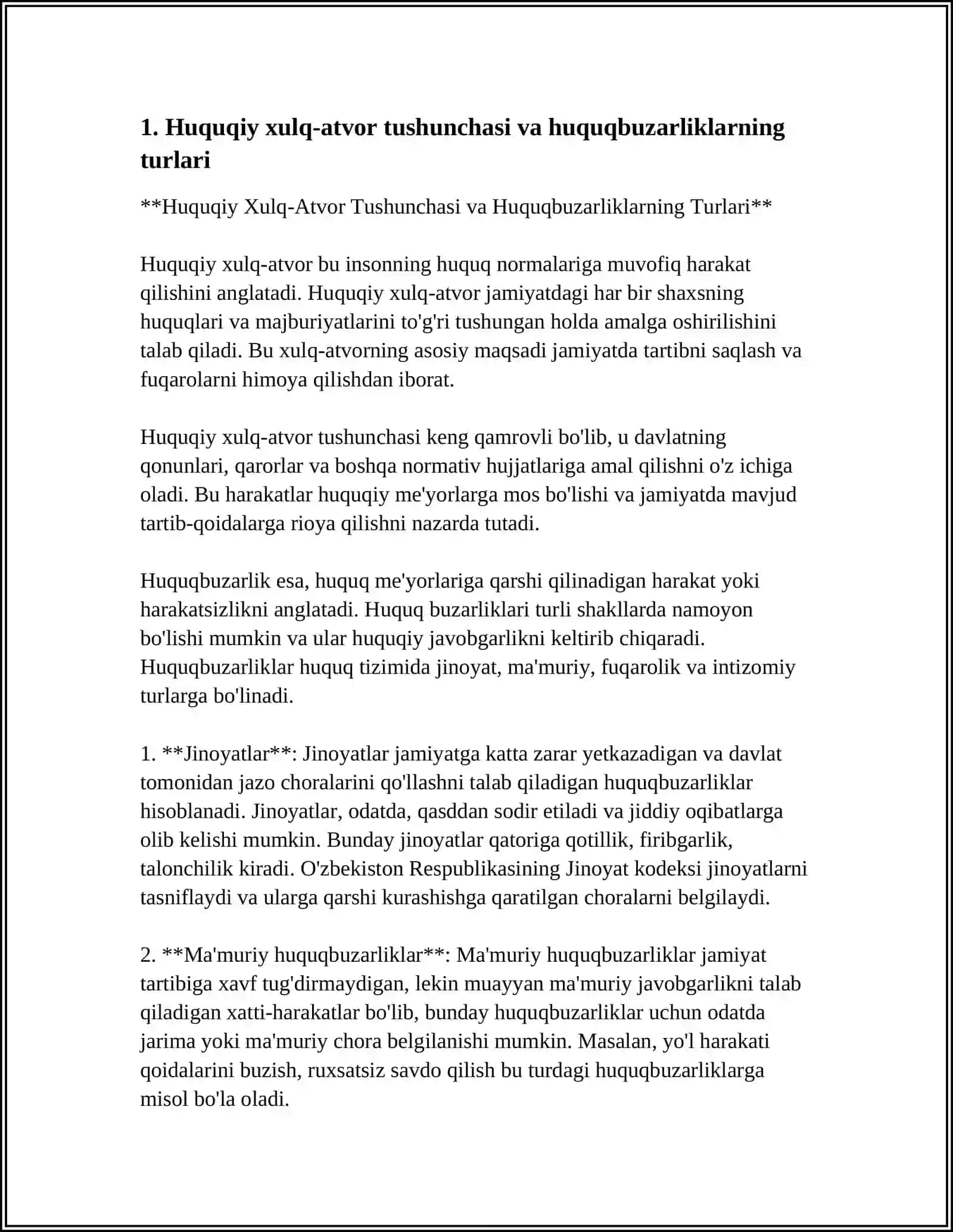 Huquqiy Xulq-Atvor Tushunchasi va Huquqbuzarliklarning Turlari 3
