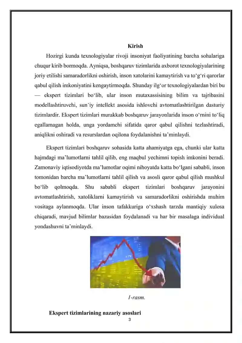 Ekspert tizimlarini boshqaruvdagi o'rni va ularni iqtisodiyot tarmoqlarida qo'llash 3