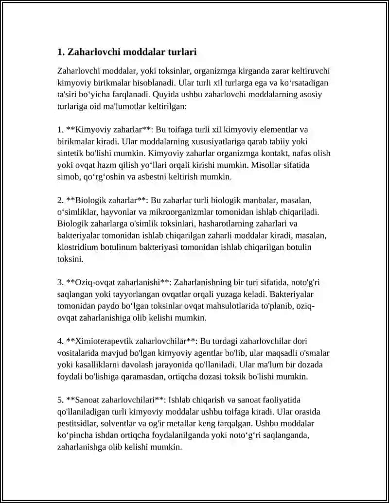 QO'PORUVCHILIK MAQSADIDA QO'LLANILISHI EHTIMOLI YUQORI BO'LGAN ZAHARLOVCHI MODDALAR VA ULARNI BARTARAF ETISH CHORA-TADBIRLARI 3