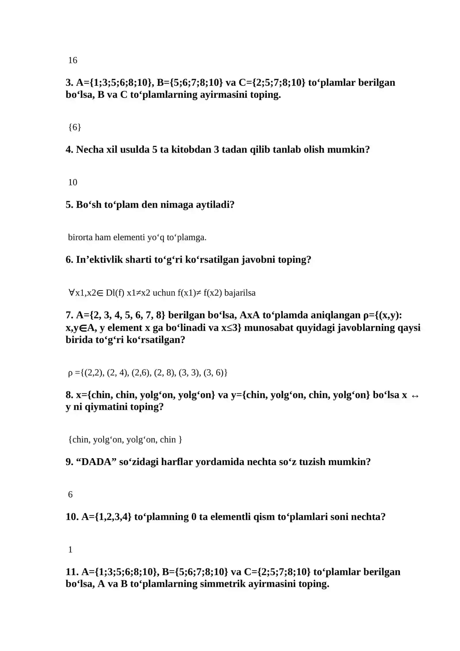 Matematika misollar to‘plami. 3-savol 3
