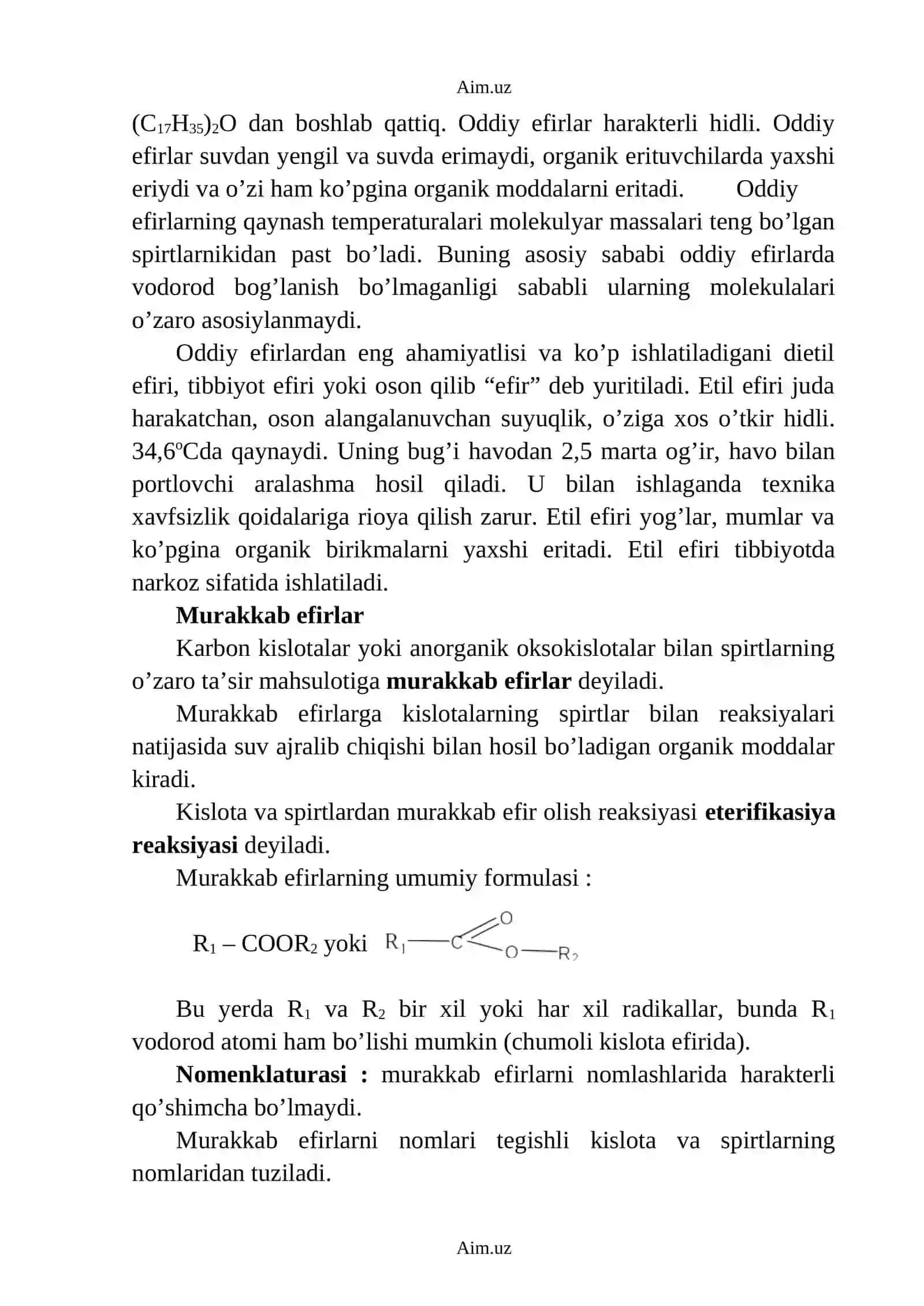 MURAKKAB EFIRLAR, ULARNING TUZILISHI, ETERIFIKASIYA USULIDA OLINISHI, KIMYOVIY XOSSALARI, YOG’LAR MURAKKAB EFIRLARNING VAKILI SIFATIDA, ULARNING TABIATDAGI O’RNI, KIMYOVIY QAYTA ISHLANISHI 3