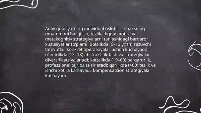 Aqliy qobiliyatning individual uslubi va uni oʻrganish 3