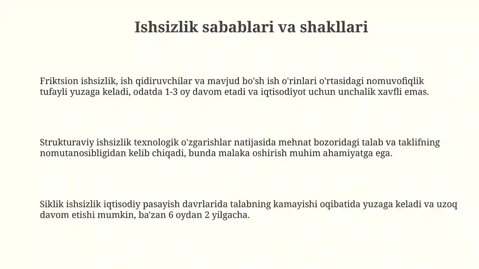 Ishsizlikni kelib chiqish sabablari va namoyon boʻlish shakllari 3