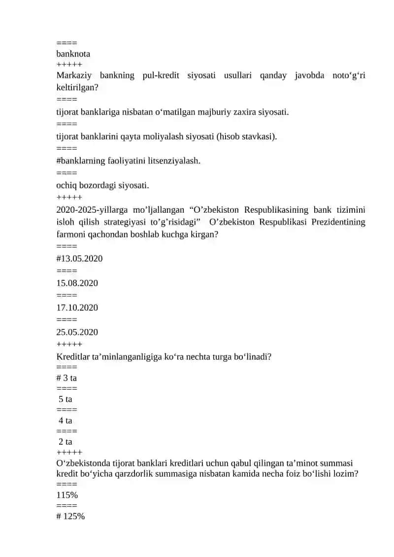 bank ishi test yangi yakuniy test2026 3