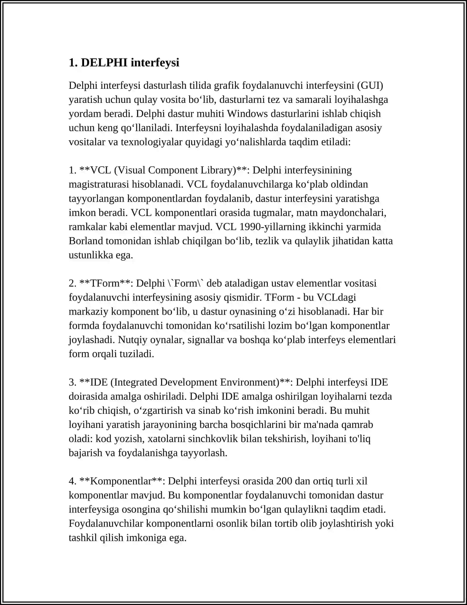 DELPHI DASTURLASH MUHITI 3