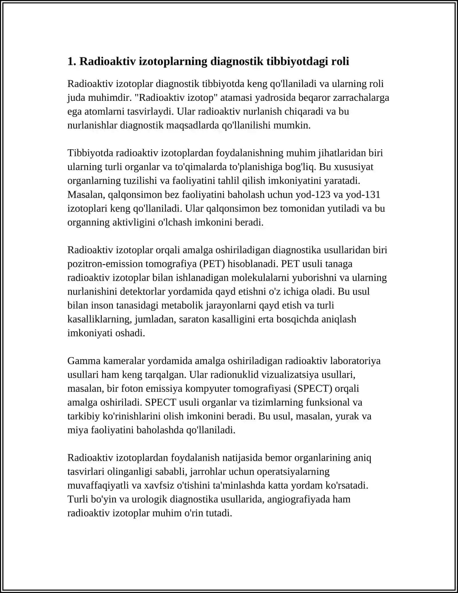 TIBBIYOTDA RADIOAKTIV IZOTOPLARDAN FOYDALANISH 3