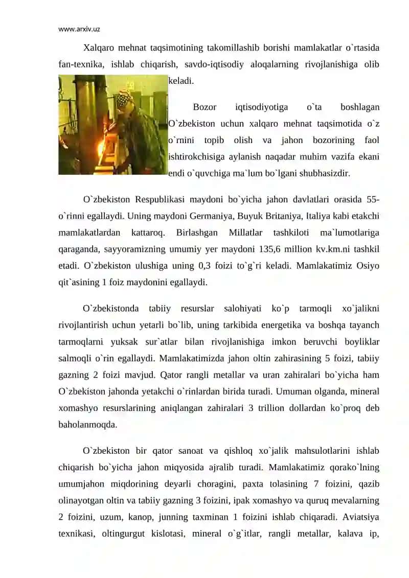 Xalqaro mehnat taqsimotida O`zbekistonning o`rni 3
