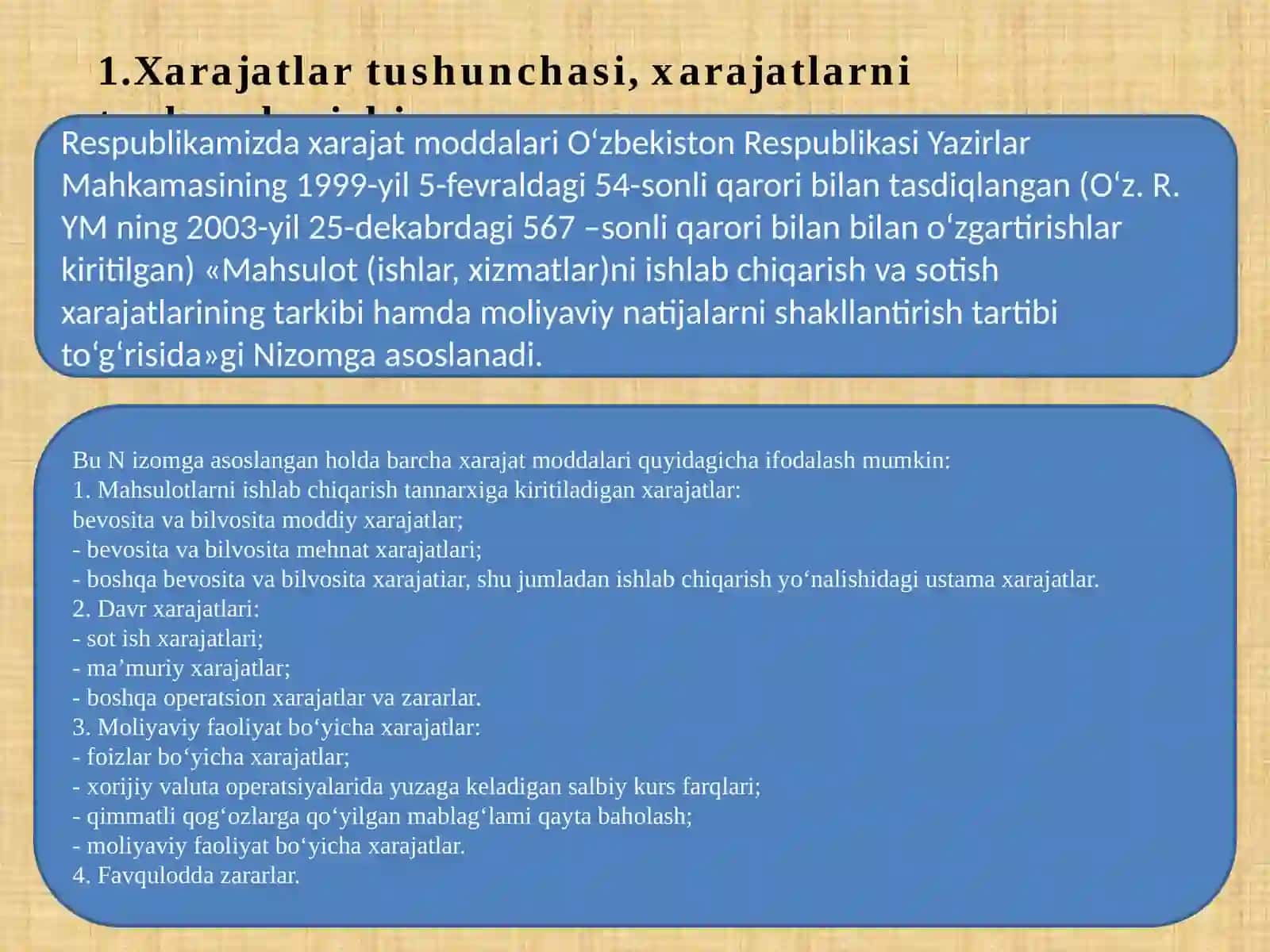 Ishlab chiqarish xarajatlari, tayyor mahsulotlar va tovarlar hisobi 3