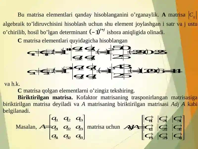 TESKARI MATRITSA VA MATRITSANING RANGI 3