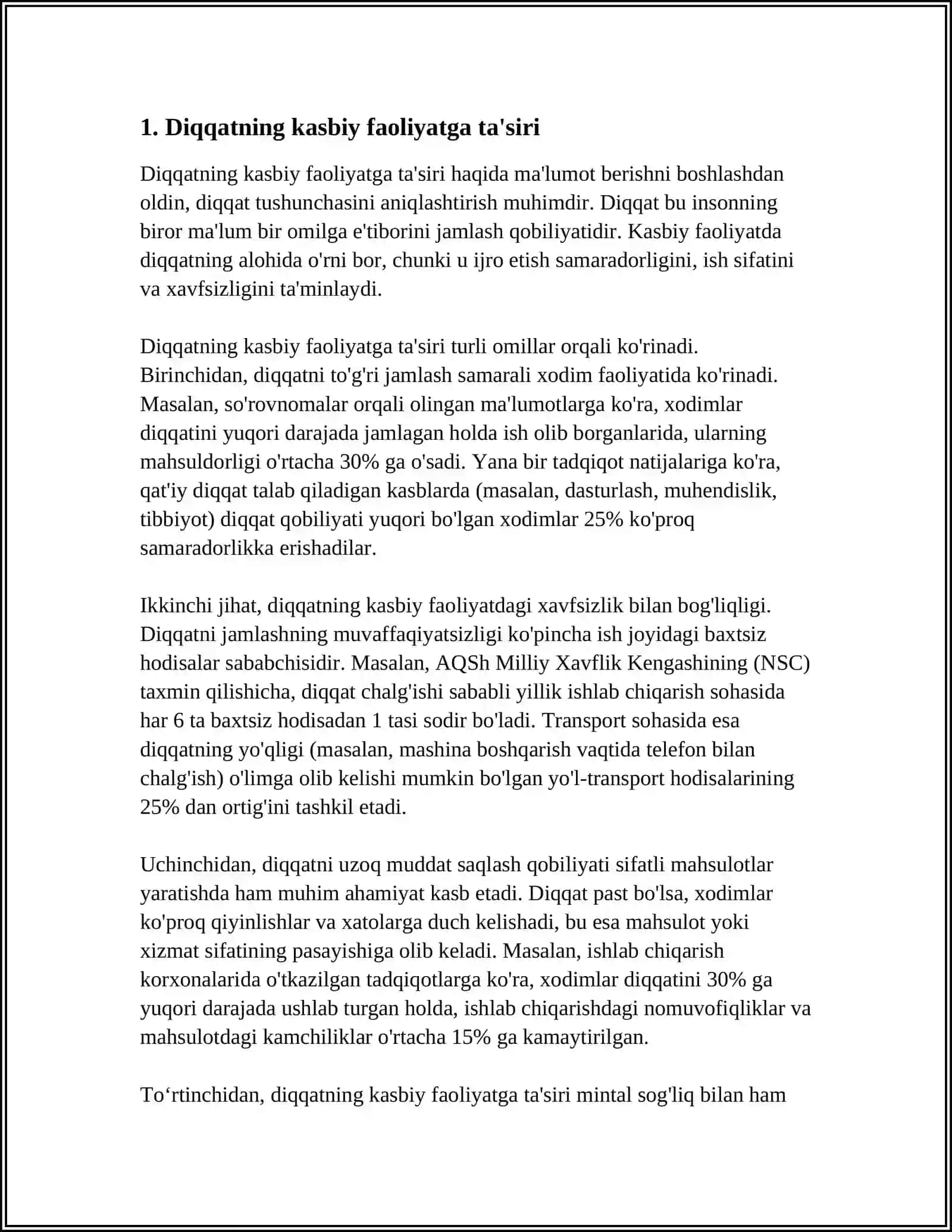 DIQQAT VA KASB TANLASH MASALALARI. IDROK, XOTIRA, TAFAKKUR VA KASBIY FAOLIYAT 3