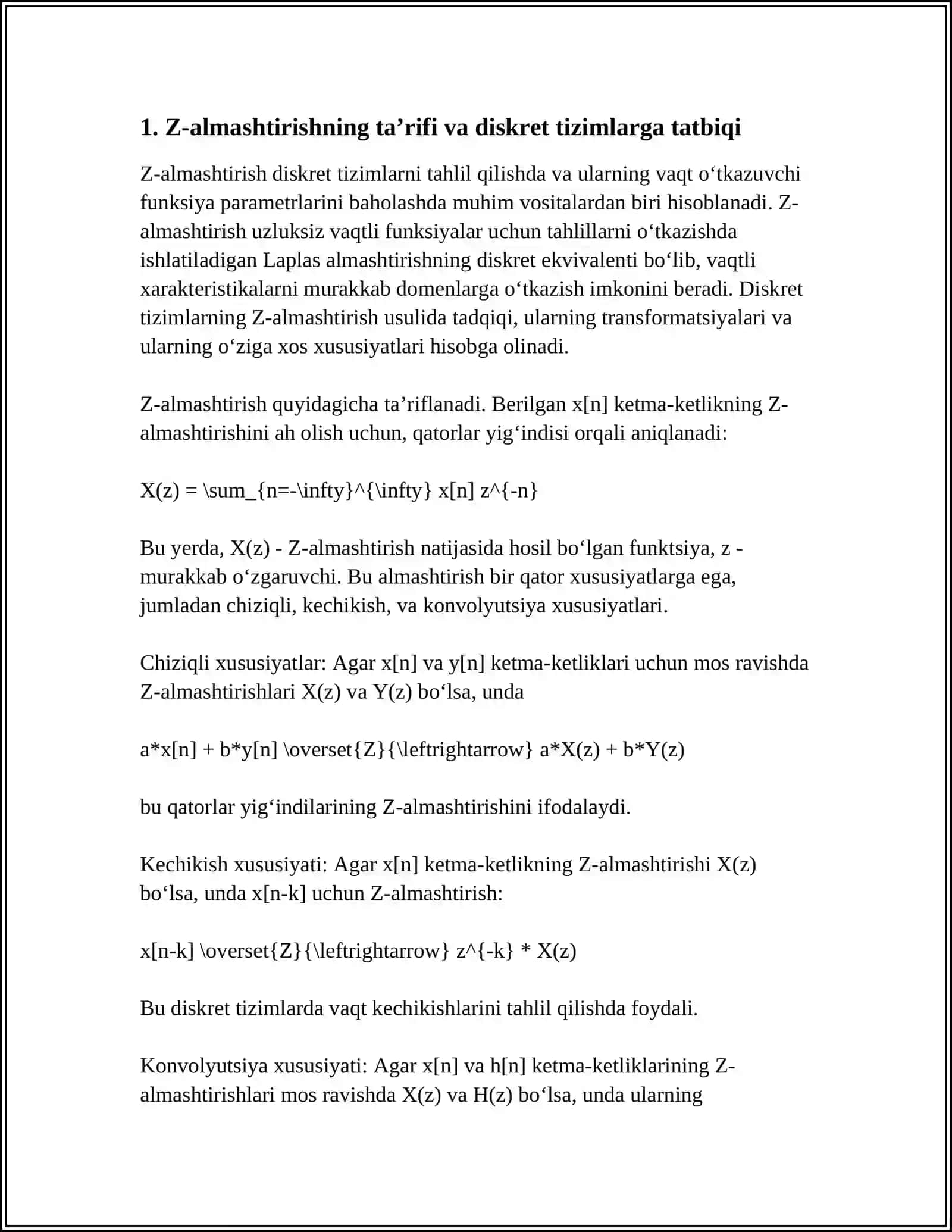 DISKRET TIZIMLARDA Z ALMASHTIRISHI QO'LLANILISHI 3