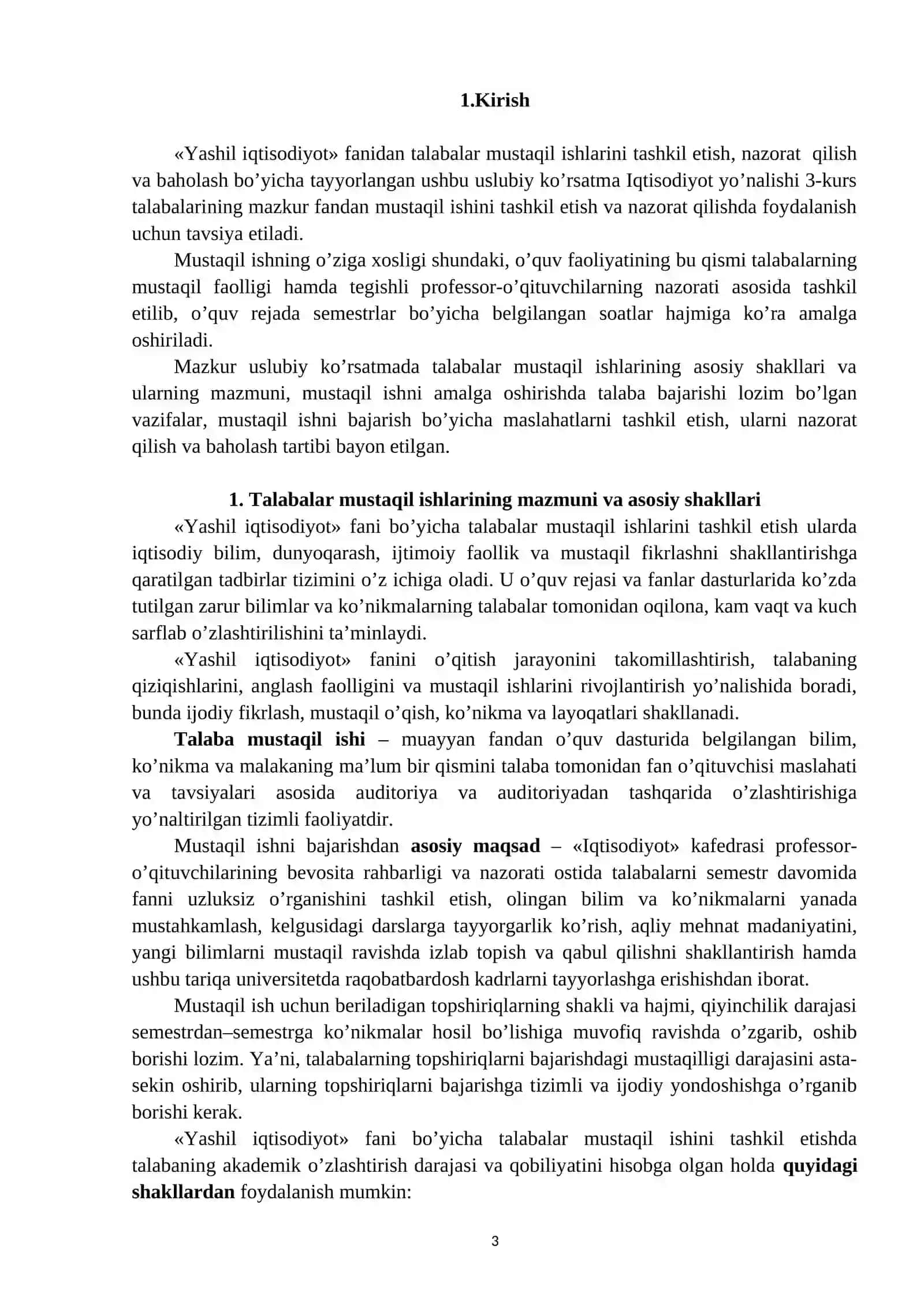 Yashil iqtisodiyot mustaqil ishlari 3