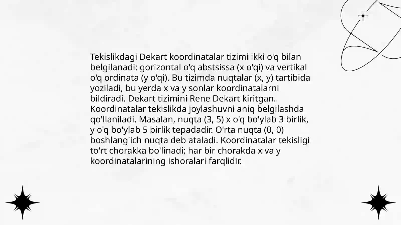 Tekislik va fazodagi Dekart koordinatalar sistemasi va ularning tatbiqi 3