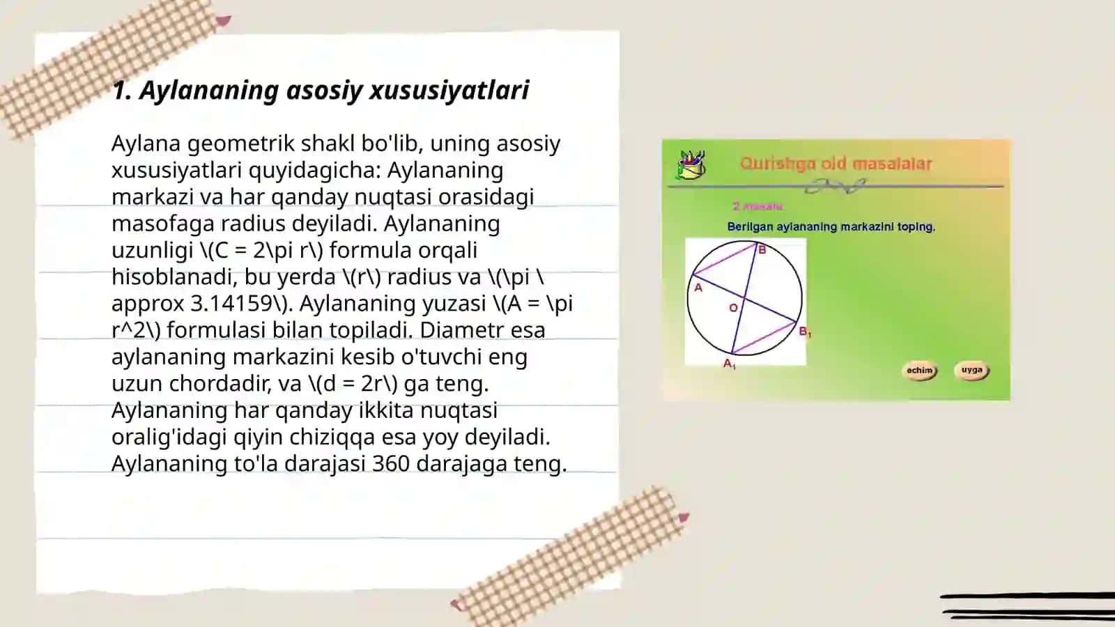 Aylananing izometriyalari -ovvallar yasash 3