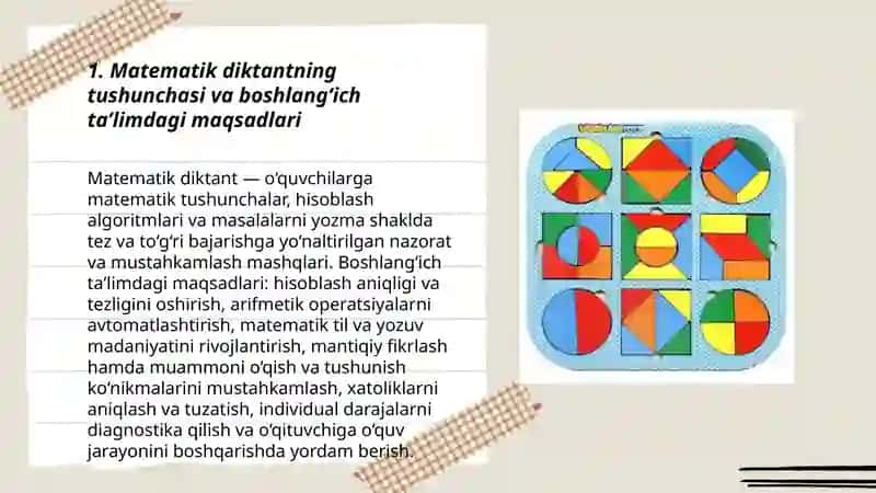 Matematika darslarida matematik diktantni tashkil etish va turlari 3
