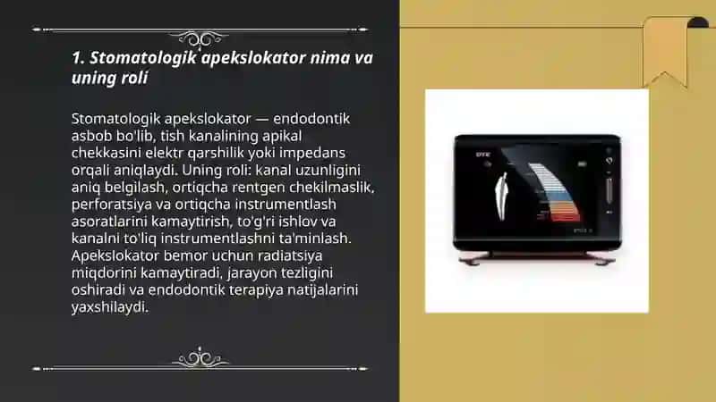 Stomatologik apekslokator qoʻllanilishi, ishlash tamoyillari 3