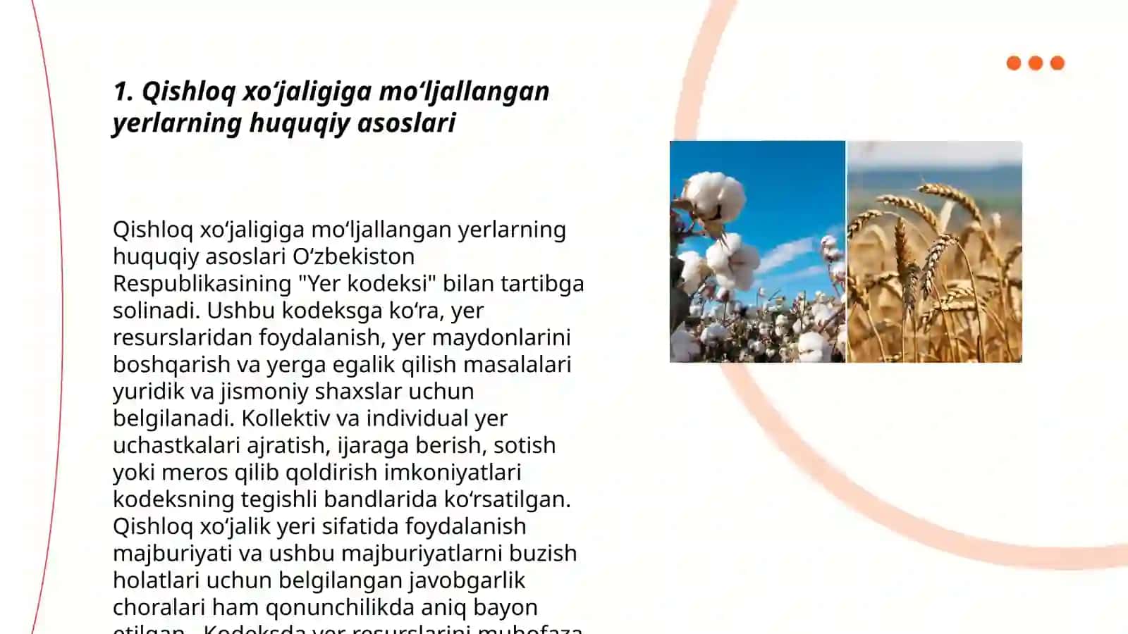 Qishloq xo‘jaligiga mo‘ljallangan yerlar, o’rmon fondi yerlari va ularning huquqiy holati 3