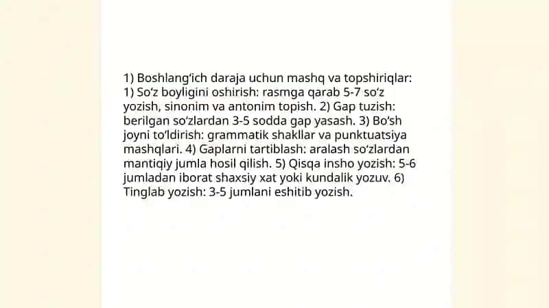 Yozma nutqni rivojlantiruvchi mashq va topshiriqlar ishlab chiqish 3