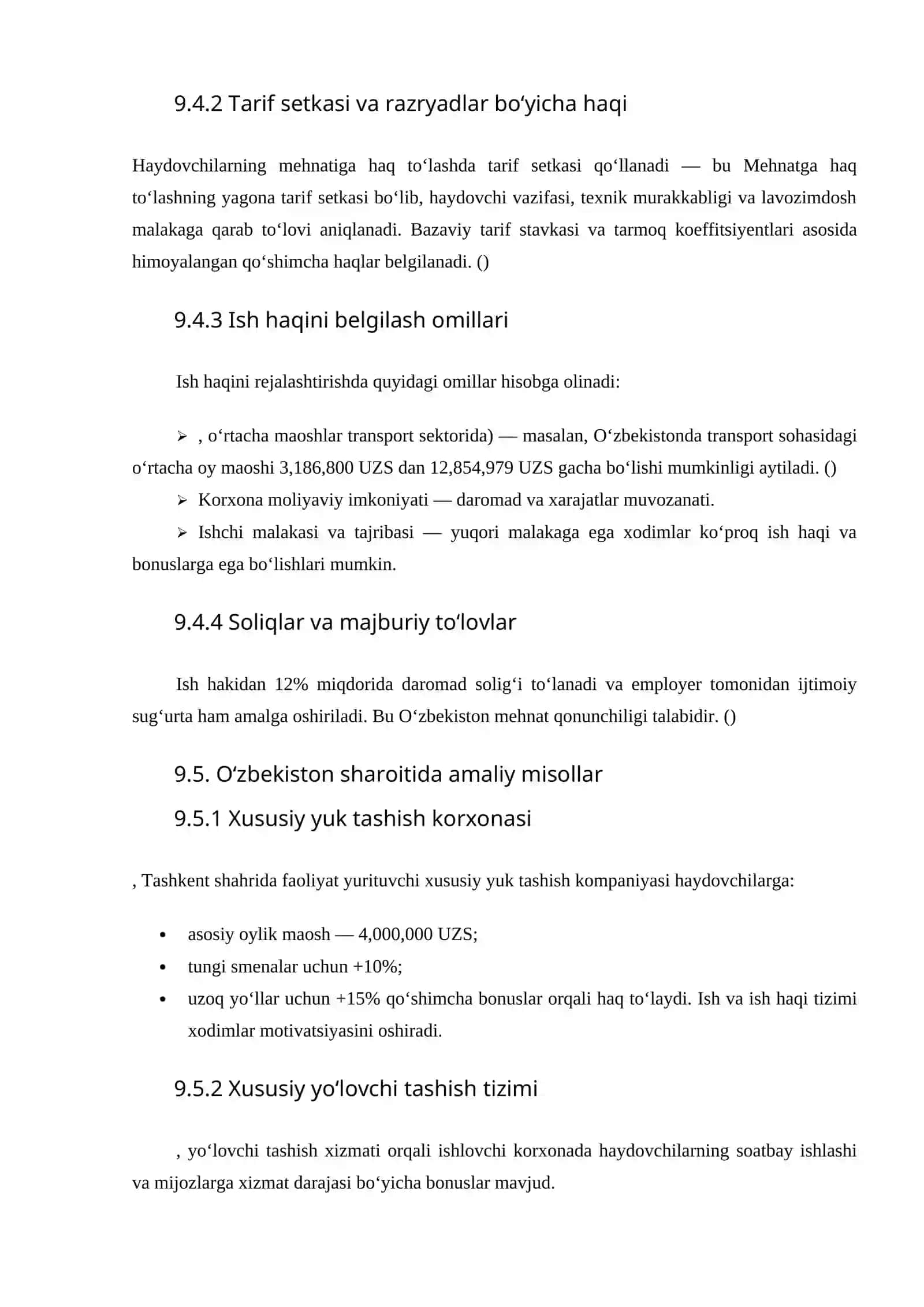 O‘ZBEKISTONDA XUSUSIY AVTOMOBIL TRANSPORTI KORXONALARIDA ISH VA ISH HAQINI TASHKIL ETISH VA REJALASHTIRISH 3