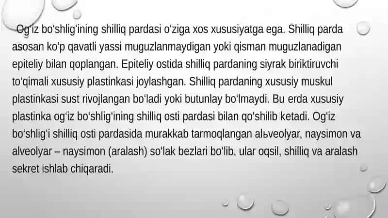 Ovqat ahzm qilish tizimi. og`iz bo`shlig`i gistalogiyasi 3