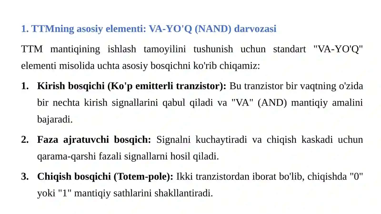 Tranzistor – tranzistorli mantiq integral sxemalarini ishlash tamoyillari 3