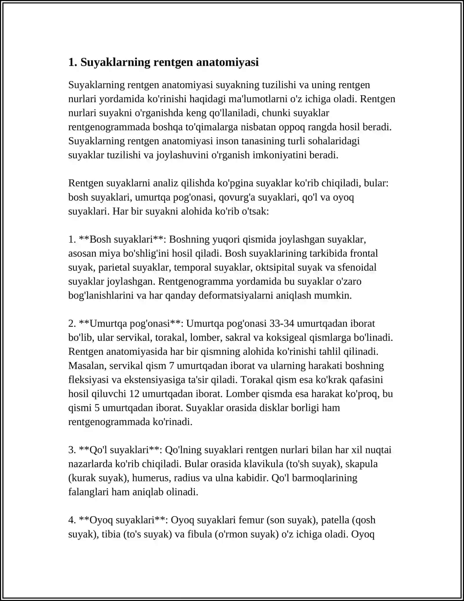 SKELET SUYAKLARINING RENTGENANATOMIYASI. SKELETNING RIVOJLANISH ANOMALIYALARI 3