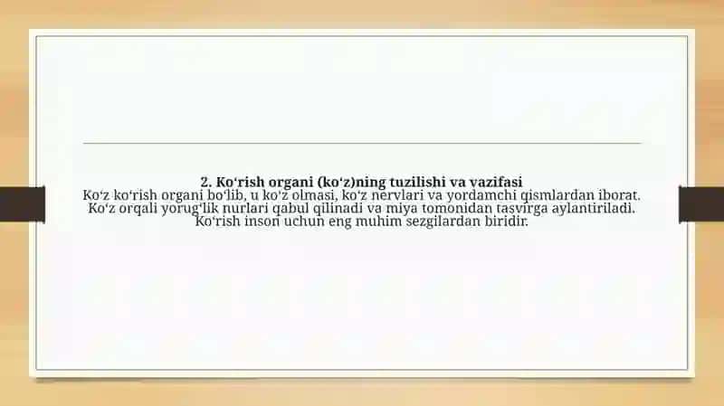 Sezgi organlarining tuzilishi va 27 ahamiyatiReja 3