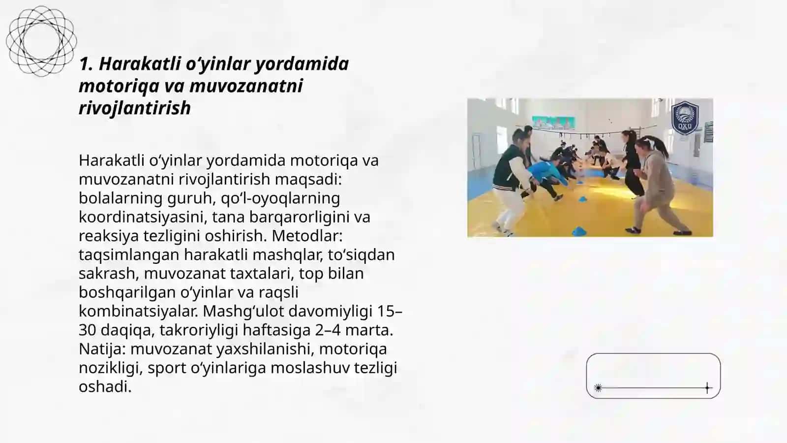 Harakatli oʻyinlar orqali sport oʻyinlari elementlarini oʻrgatish 3