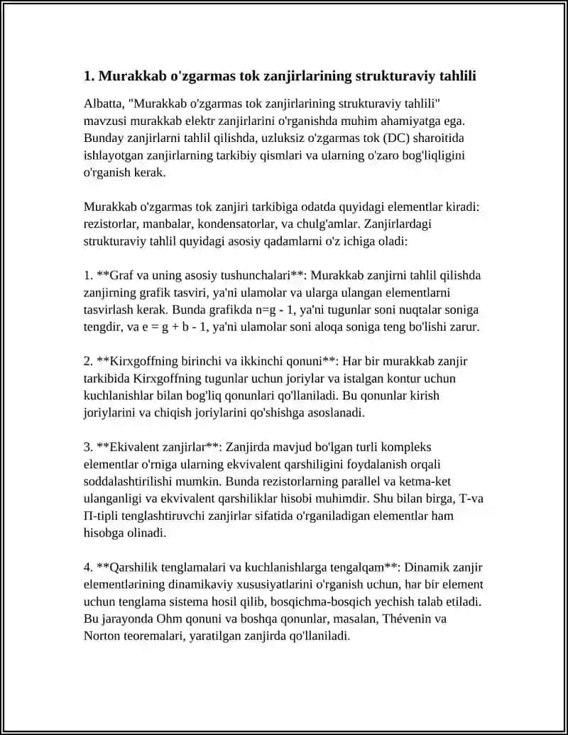 Murakkab O'zgarmas Tok Zanjirlarining Strukturaviy Tahlili 3