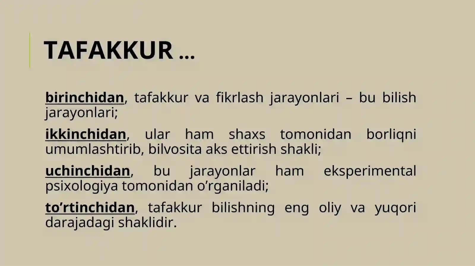 TAFAKKUR TO'G'RISIDA UMUMIY TUSHUNCHALAR.TAFAKKUR TURLARI VA MASALA TIPLARI 3