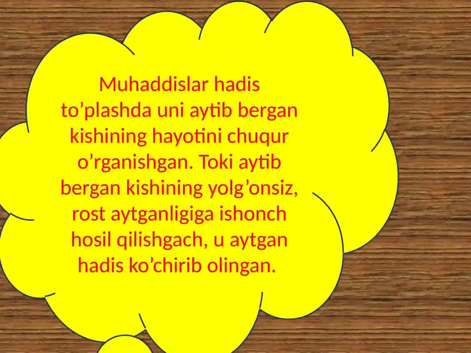 Hadis ilmining paydo boʻlishi muhaddislarning imom ismoil al-buxoriy Imom ismoil At-Termiziy va boshqalar hadis ilmi rivojiga qoʻshilgan xissasi 3