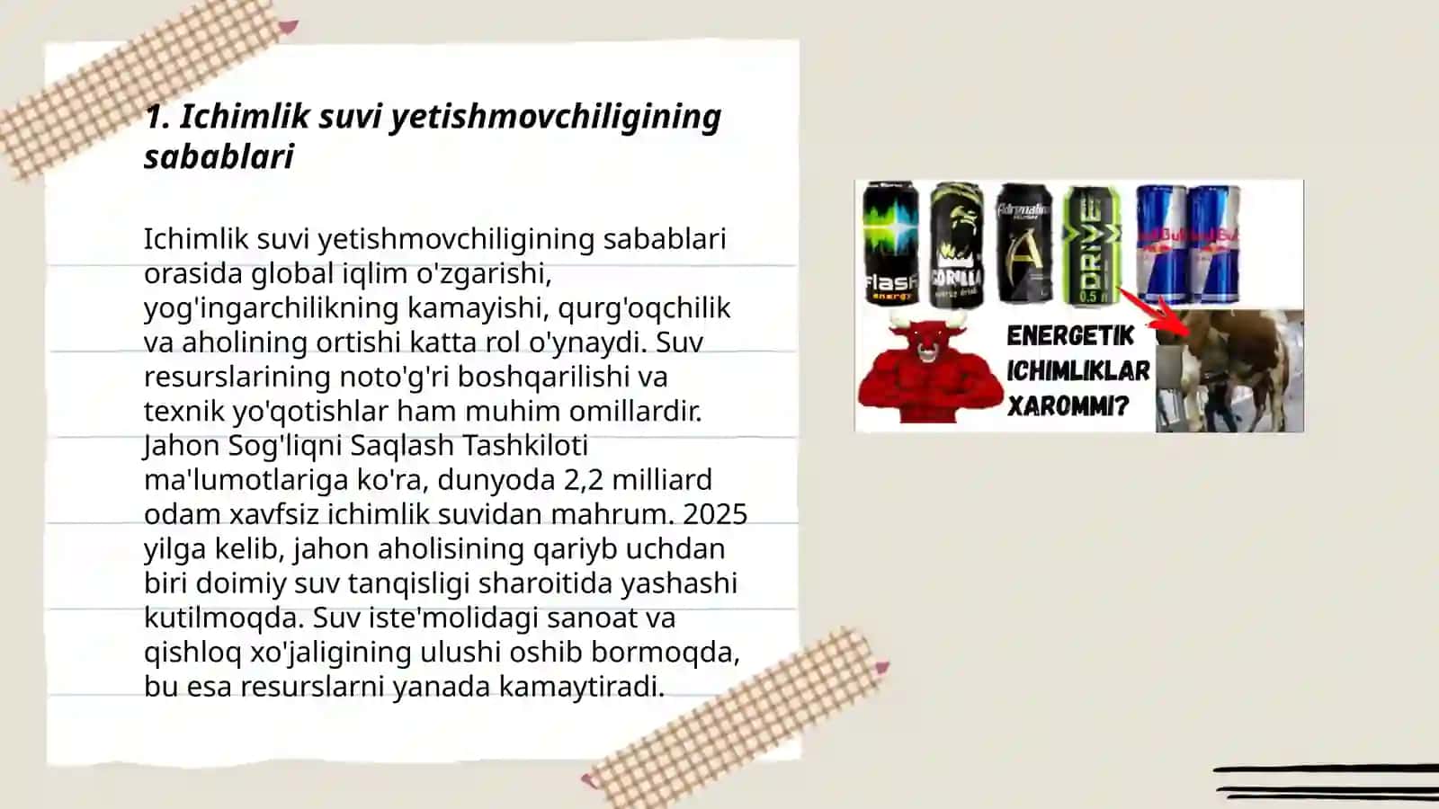 Ichimlik suvi yetishmovchiligi muammosi va yechimi 3
