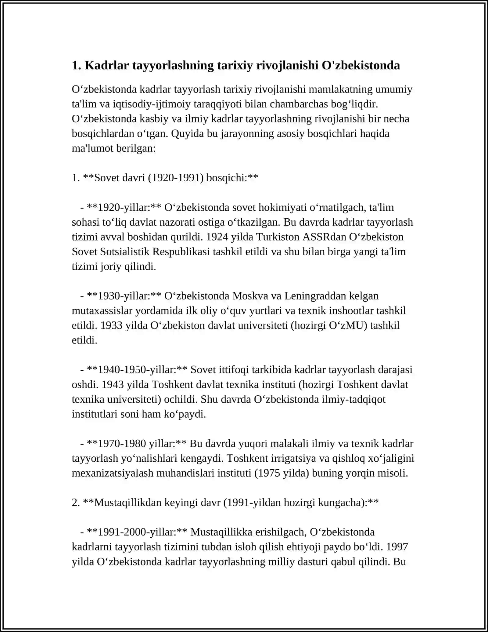 O'ZBEKISTONDA KADRLAR TAYYORLASH SIYOSATI 3